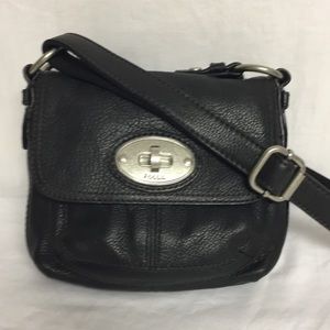 Fossil Black Leather Crossbody w Adjustable Strap